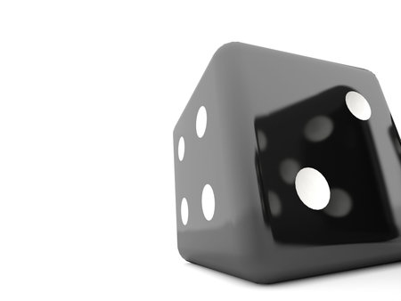 One black dice on white background