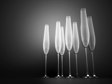 Champagne glasses on black backgroundの写真素材