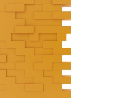 Orange brick wall on white backgroundの写真素材