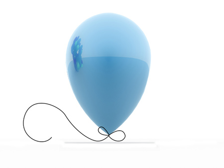 Single blue balloon rendered isolated on white backgroundの写真素材