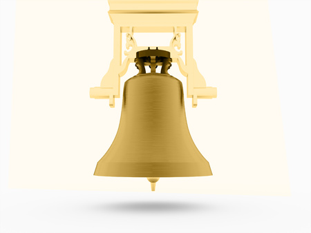 Big gold church bell rendered on white backgroundの写真素材
