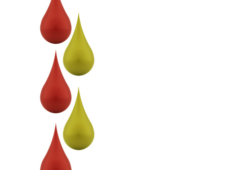 Red and green drops on white backgroundの写真素材