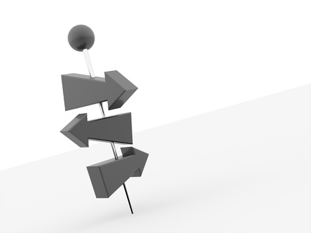 Three black arrows pierced with push pins rendered on white backgroundの写真素材