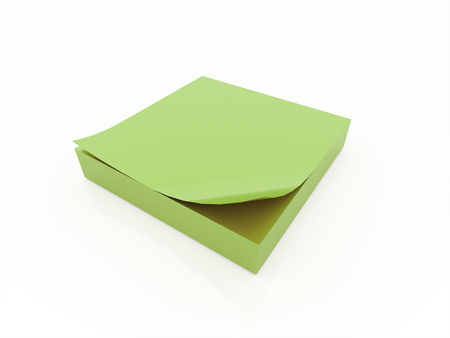 Green note paper rendered on white backgroundの写真素材