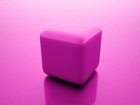 Single pink cube concept on pink backgroundの写真素材