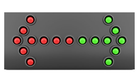 Red and green light arrows on road barrier