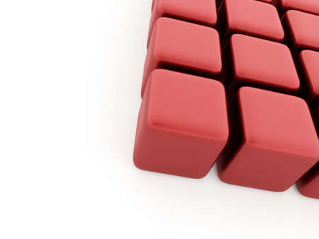 Abstract red cubes background rendered on whiteの写真素材
