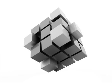 Black cubes concept isolated on white backgroundの写真素材