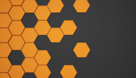 Orange abstract hexagonal background rendered on blackの写真素材