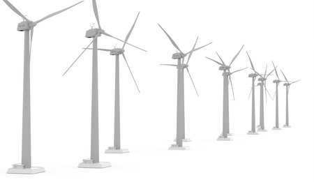 Wind propeller turbines rendered on white background