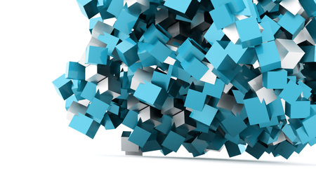Blue abstract geometric cubes background rendered