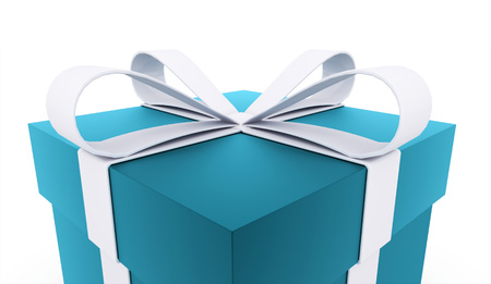 Blue christmas present with ribbon renderedの写真素材