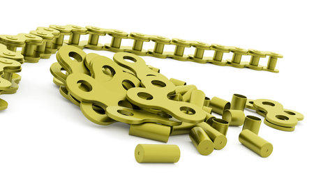 Green bicycle chain rendered on white background