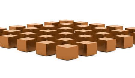 Orange abstract cubes background rendered on white background