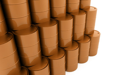 Orange petrol barrels on white background rendered