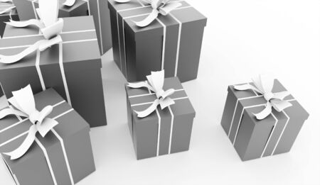 Silver christmas present with ribbon renderedの写真素材
