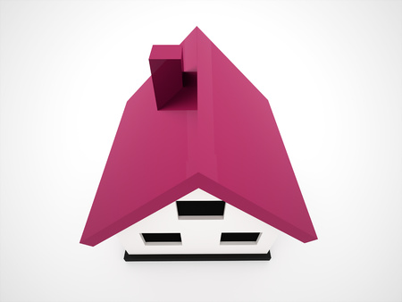 A small houses business icon with pink roof on a white backgroundの写真素材