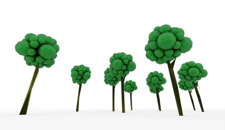 3D green trees render on white backgroundの写真素材