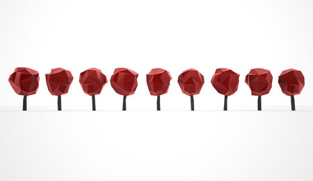 Red abstract trees concept rendered on white background isolated