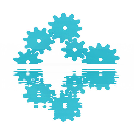 Colored gears concept rendered on white backgroundの写真素材