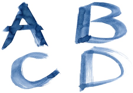 Grunge handwritten ink alphabet, isolated on white background. Letters ABCDの写真素材