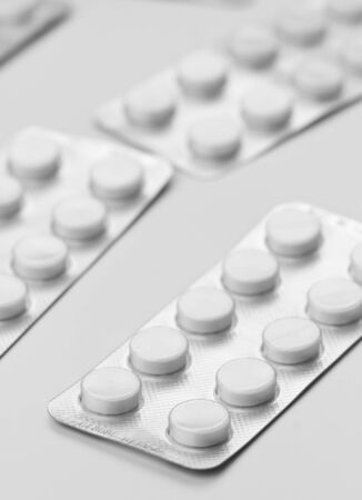 pile of pills in blister packsの写真素材