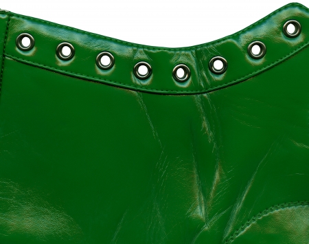 Part of green leather shoe. Closeup photoの写真素材