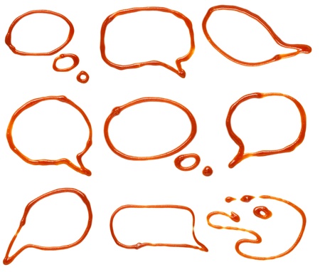 Ketchup speech bubbles and a painted face の写真素材
