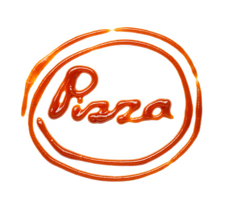Ketchup frame with a word "pizza" の写真素材