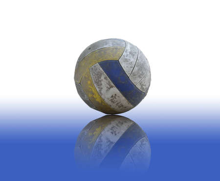 old Volleyball on reflect floorの写真素材