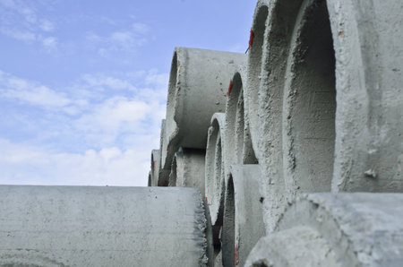 close up of concrete pipe and blue sky