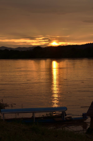 Mekong river at sunset,Thailandの写真素材
