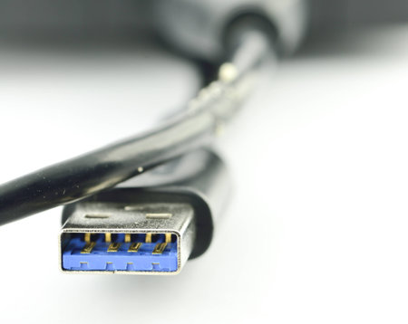 close up of usb cable connection of external hard drive