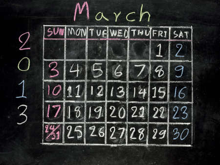 calendar "march 2013" on a blackboardの写真素材