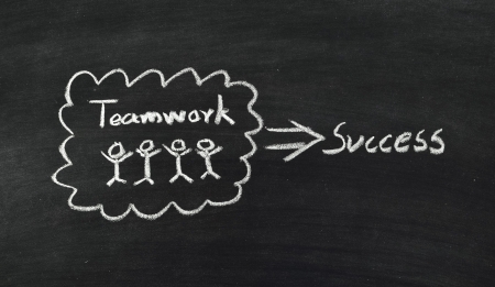 teamwork for success concept written on blackboardの写真素材