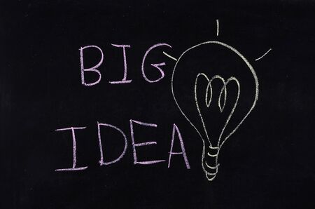 big idea and light bulb written on blackboardの写真素材