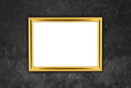 wooden frame at grunge wall texture with clipping path 