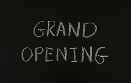 grand opening drawing on blackboardの写真素材