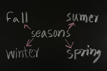 writing seasons concept on blackboard