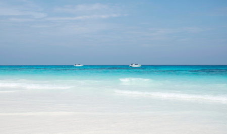 beautiful beach and boat in Tachai island,Thailandの写真素材
