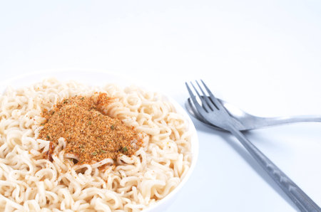 instant noodles in white dishの写真素材