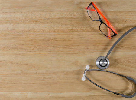 medical concept with copy space on wooden tableの写真素材