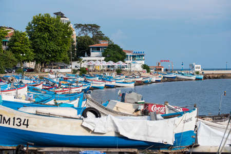 Pomorie,Burgas/Bulgaria - 24 June 2020: Aerial sunset view over the city of Pomorie in summer, one week after restrictions have been lifted due to COVID-19のeditorial素材