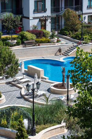 Pomorie, Burgas / Bulgaria - 23 June 2020: View of an empty resort in Pomorie due to recent CODI-19 lifted restrictionsのeditorial素材