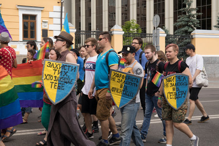 Kyiv, Ukraine June 23, 2019. The annual Pride Parade LGBT. Gay Pride Parade with rainbow colors and...