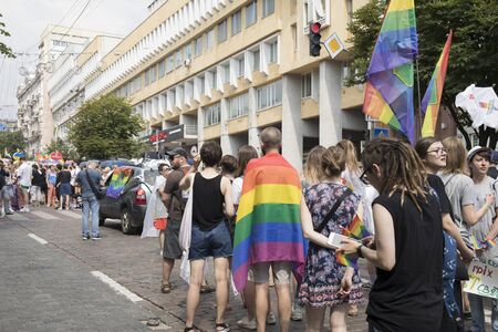 Kyiv, Ukraine June 23, 2019. The annual Pride Parade LGBT. Gay Pride Parade with rainbow colors and flags in the cityのeditorial素材