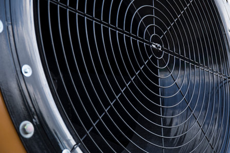 Huge industrial cooling fan, big cooler element close up.