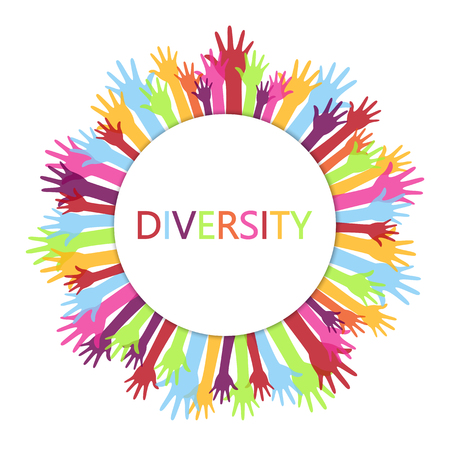 Diversity concept design, hands up with textのイラスト素材