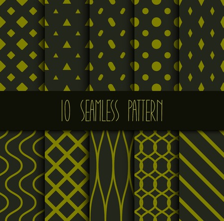 Set of seamless geometric patterns on green backgroundのイラスト素材