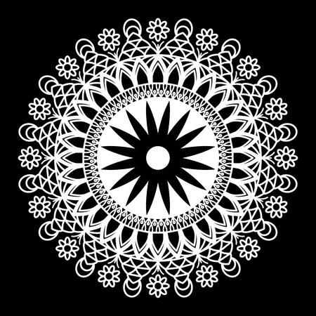 Round mandala for coloring on black backgroundのイラスト素材